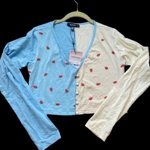 Strawberry Cropped Cardigan - Color Block